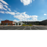 Parking lot view of the Albuquerque Railyards. 