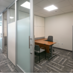 Interior of an office with frost windows.